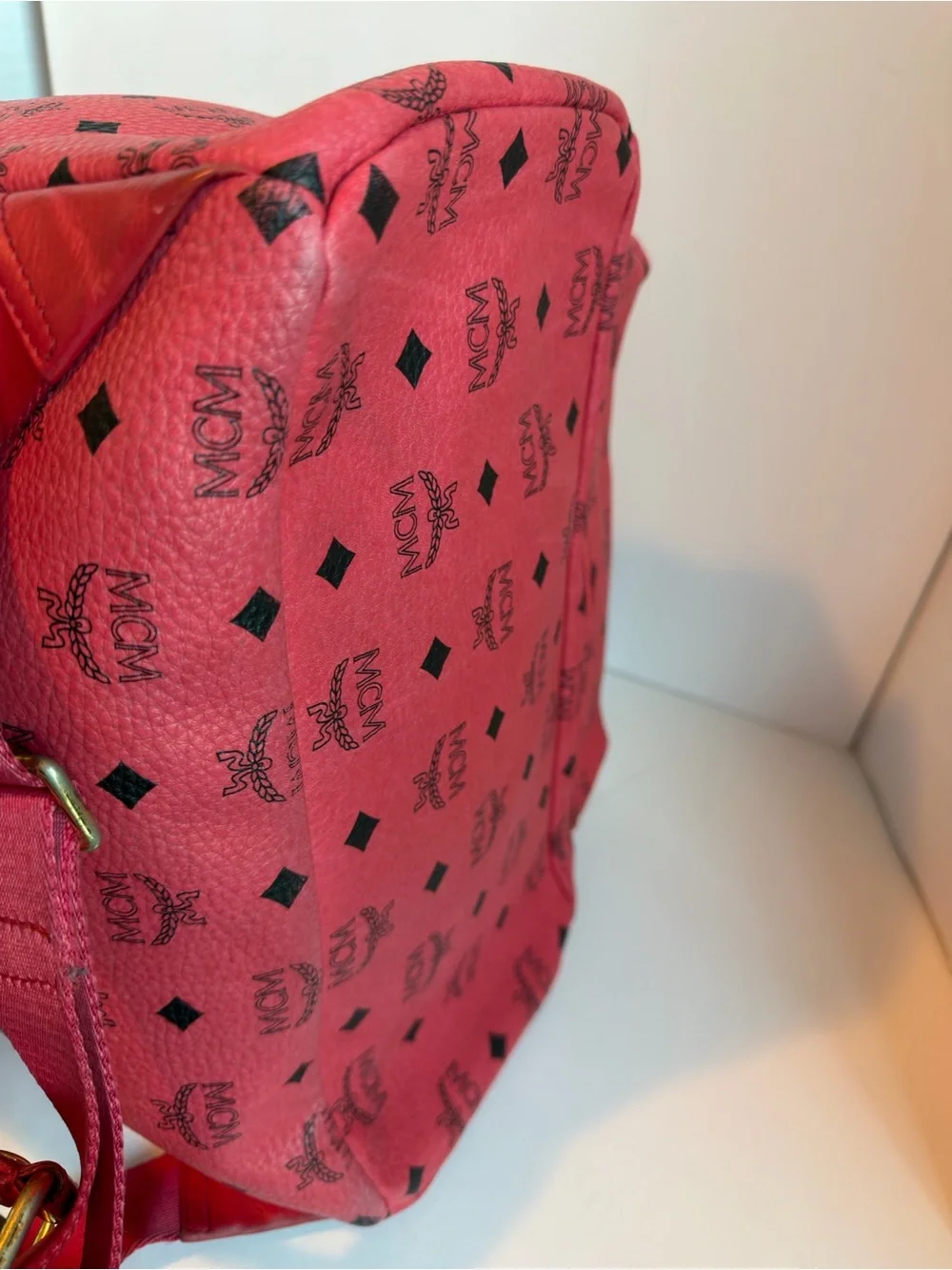 MCM Pink Visetos Leather Backpack